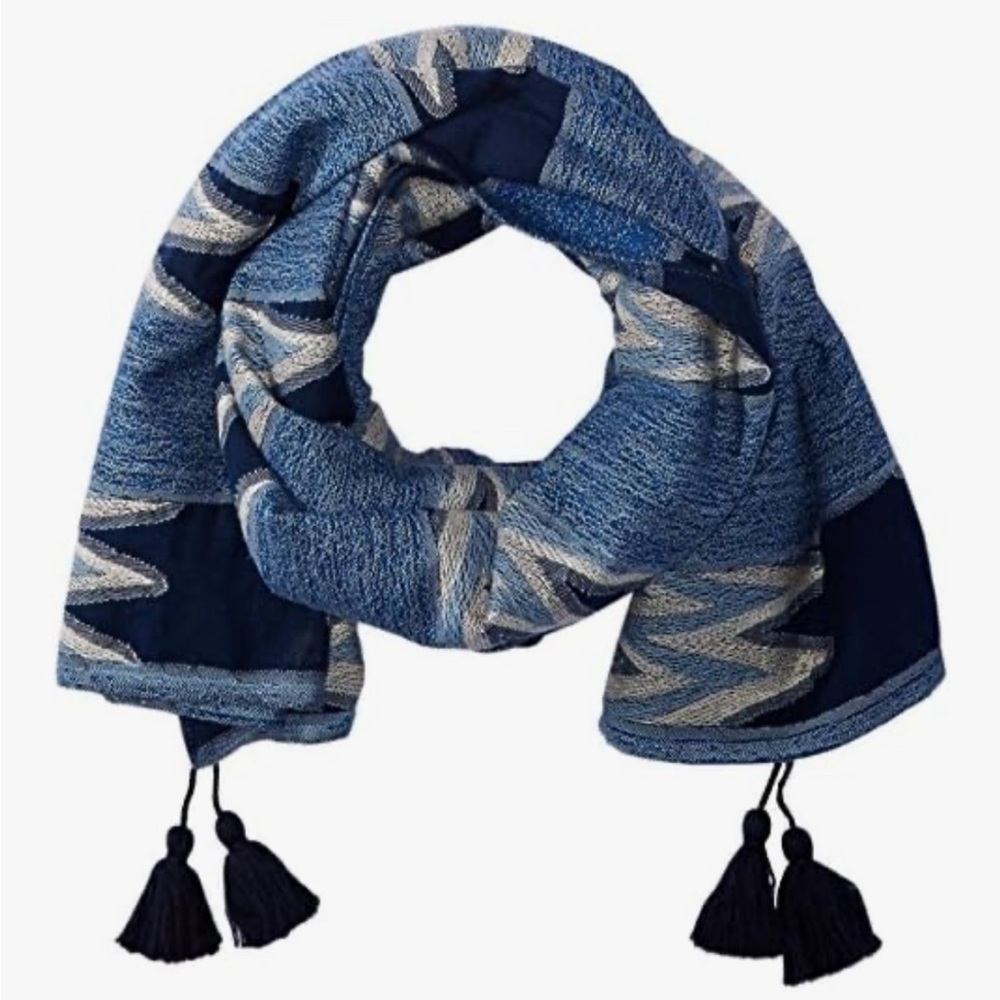 Lucky Brand Navy Blue 100% Cotton Scarf Wrap Capsule Aztec Fall Travel Coverup